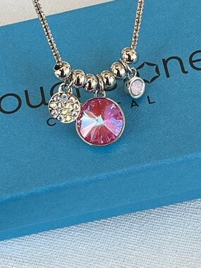 Touchstone Crystal Three Wishes Pink Pendant Necklace BNIB